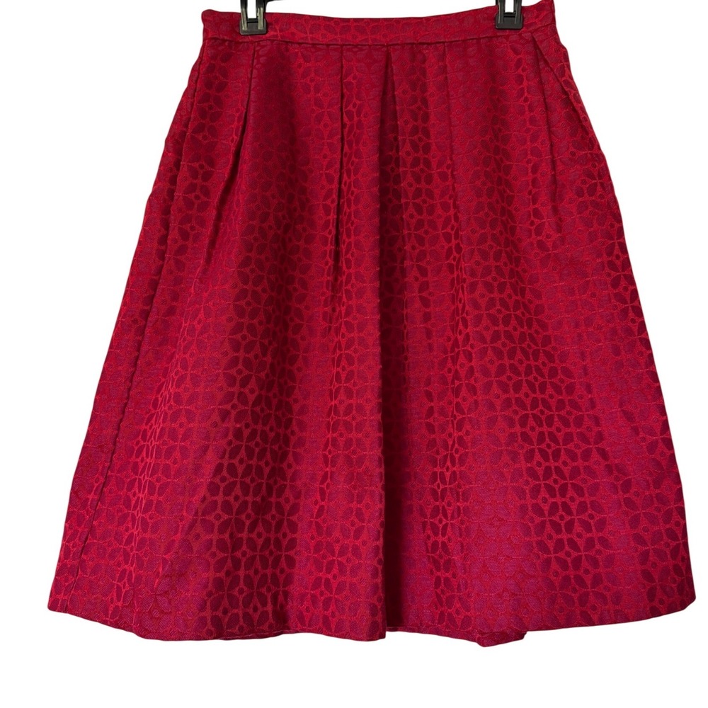 Hutch Burgundy Geometric Floral Jacquard Pleated A-Line Midi Skirt Size 10